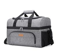 Lifewit Insulated Cooler Bag Shopping Bag 30L 48-Can Picnic Bag for Beach/Sport, Double Compartment Refrigerant Bag, Grey