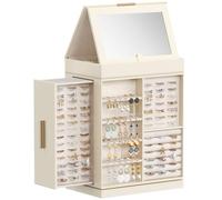 Lifewit Jewellery Box 360° Rotating, Jewellery Organiser with Mirror, Jewellery Display and Storage Case for Women, Spacious Jewellery Holder for Ring Necklace Earring Watches, Great Gift, Creamy