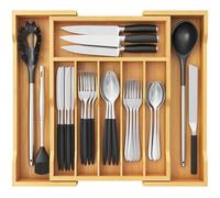 Lifewit Large Bamboo Cutlery Drawer Organiser, Expandable Cutlery Tray for Kitchen Drawers Insert, Wood Utensil Holder Adjustable Storage for Spoons Forks Knives, Natural