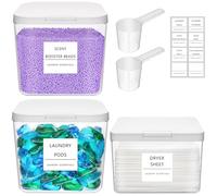 Lifewit Laundry Pods Container with Pop-up Lid, 2.7+ 2L, 3 Pcs | Organiser with Labels, Scoops, Detergent/Powder/Capsule/Pot/Washing Tablets Storage Holder for Laundry, Bathroom, Kitchen