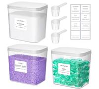 Lifewit Laundry Pods Container with Pop-up Lid, 2.7L, 3 Pcs | Organiser with Labels, Scoops, Detergent/Powder/Capsule/Pot/Washing Tablets Storage Holder for Laundry, Bathroom, Kitchen