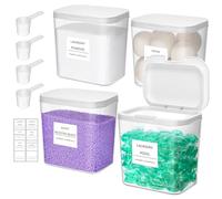 Lifewit Laundry Pods Container with Pop-up Lid, 2.7L, 4 Pcs | Organiser with Labels, Scoops, Detergent/Powder/Capsule/Pot/Washing Tablets Storage Holder for Laundry, Bathroom, Kitchen