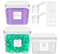 Lifewit Laundry Pods Container with Pop-up Lid, 4.5+ 2.7+1.8L, 3 Pcs | Organiser with Labels, Scoops, Detergent/Powder/Capsule/Pot/Washing Tablets Storage Holder for Laundry, Bathroom, Kitchen