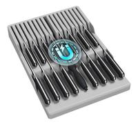 Lifewit Magnetic Drawer Knife Organizers Insert, Kitchen Plastic in Drawer Knife Block Slots, Extra Large Steak Chefs Knives Holder Storage Sets, for 16 Knives and 1 Sharpening Steel, Grey
