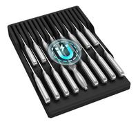Lifewit Magnetic Drawer Knife Organizers Insert, Kitchen Plastic in Drawer Knife Block Slots, Extra Large Steak Chefs Knives Holder Storage Sets, for 16 Knives and 1 Sharpening Steel, Black
