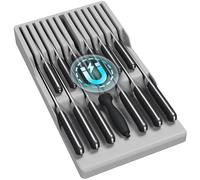 Lifewit Magnetic Drawer Knife Organizers Insert, Kitchen Plastic in Drawer Knife Block Slots for 12 Knives and 1 Sharpening Steel, Extra Large Steak Chefs Knives Holder Storage Sets, Grey