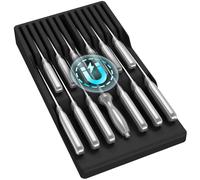 Lifewit Magnetic Drawer Knife Organizers Insert, Kitchen Plastic in Drawer Knife Block Slots for 12 Knives and 1 Sharpening Steel, Extra Large Steak Chefs Knives Holder Storage Sets, Black
