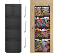Lifewit Over Door Toy Storage, 1 Pack Stuffed Animal Organiser with 5 Expandable Mesh Pockets, Breathable Hanging Kid Plush Net Hammock Baby Toy Holder for Wardrobe, Nursery, Bedroom, Bathroom, Black