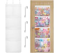 Lifewit Over Door Toy Storage, 1 Pack Stuffed Animal Organiser with 5 Expandable Mesh Pockets, Breathable Hanging Kid Plush Net Hammock Baby Toy Holder for Wardrobe, Nursery, Bedroom, Bathroom, White