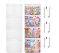 Lifewit Over Door Toy Storage, 2 Pack Stuffed Animal Organiser with 5 Expandable Mesh Pockets, Breathable Hanging Kid Plush Net Hammock Baby Toy Holder for Wardrobe, Nursery, Bedroom, Bathroom, White
