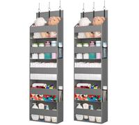 Lifewit Over the Door Storage, 5 Shelf Clear Window Hanging Organiser with 4 Mesh Side Pockets, Anti Tilt 40 lbs Load Behind Dorm Door, Pantry, Nursery, Bathroom, Bedroom, Kitchen,2 Pack, 88L, Grey