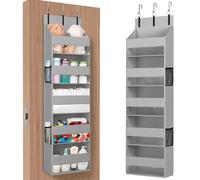 Lifewit Over the Door Storage, Clear Hanging Organiser with 4 Mesh Side Pockets, Anti Tilt 40 lbs Load Behind Door for Dorm, University Essentials, Room, Bedroom, Kitchen, Light Grey, 5 Shelf, 1 Pack