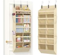 Lifewit Over the Door Storage, Clear Hanging Organiser with 4 Mesh Side Pockets, Anti Tilt 40 lbs Load Behind Door for Dorm, University Essentials, Room, Bedroom, Kitchen, 1Pack, 10 Section, Beige