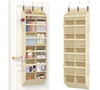 Lifewit Over the Door Storage, Clear Hanging Organiser with 4 Mesh Side Pockets, Anti Tilt 40 lbs Load Behind Door for Dorm, University Essentials, Room, Bedroom, Kitchen, 12 Section, Beige