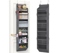 Lifewit Over the Door Storage, Clear Hanging Organiser with 4 Side Pockets, Anti Tilt 40 lbs Load Behind Door for Dorm, University Essentials, Room, Bedroom, Nursery,1Pack 6 Section, Grey