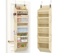 Lifewit Over the Door Storage, Clear Hanging Organiser with 4 Side Pockets, Anti Tilt 40 lbs Load Behind Door for Dorm, University Essentials, Room, Bedroom, Nursery, Beige, 5 Shelf, 1 Pack