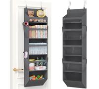 Lifewit Over the Door Storage, Clear Hanging Organiser with 4 Side Pockets, Anti Tilt 40 lbs Load Behind Door for Dorm, University Essentials, Room, Bedroom, Nursery, Grey, 5 Shelf, 1 Pack