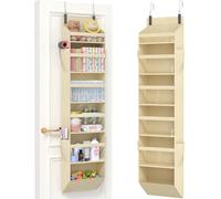 Lifewit Over the Door Storage, Clear Hanging Organiser with 4 Side Pockets, Anti Tilt 40 lbs Load Behind Door for Dorm, University Essentials, Room, Bedroom, Nursery, 6 Section, Beige