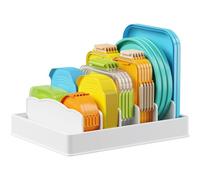 Lifewit Plastic Lid Organisers for Cupboard, Food Storage Container Lids Holder with 5 Inserts & 6 Adjustable Sections, Plates, Bowls Storage for Deep Drawer in Kitchen, 33 x 25.4 cm