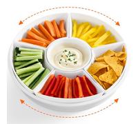 Lifewit Plastic Rotating Divided Serving Tray, Chips and Dip Serving Dish Bowl for Party Entertaining, Round Platter Plate for Fruit/Veggie/Snack/Candy/Taco/Cheese