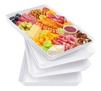 Lifewit Plastic Serving Tray, White Serving Platters for Party Food, BPA Free, Trays for Charcuterie Dishes, Reusable Platter for Snacks, Fruit, Cookies, Sandwich, Set of 4, 41 x 30cm