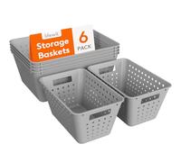 Lifewit Plastic Storage Basket, 6 Pack Stackable Bins for Organizing, Multi Size Open Containers for Shelving, Pantry, Kitchen, Bathroom, Office and Cabinet, 4 Large and 2 Small Size, Light Gray