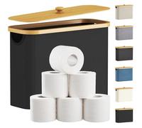 Lifewit Toilet Roll Storage, Bathroom Storage Box Holder Stand with Lid, Bamboo Multifunctional Toilet Paper Basket Cabinet with Handle, Black, 23L
