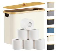 Lifewit Toilet Roll Storage, Bathroom Storage Box Holder Stand with Lid, Bamboo Multifunctional Toilet Paper Basket Cabinet with Handle, White, 23L