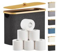 Lifewit Toilet Roll Storage, Bathroom Storage Box Holder Stand with Lid, Bamboo Multifunctional Toilet Paper Basket Cabinet with Handle, Dark Grey, 23L