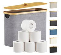 Lifewit Toilet Roll Storage, Bathroom Storage Box Holder Stand with Lid, Bamboo Multifunctional Toilet Paper Basket Cabinet with Handle, Grey, 23L