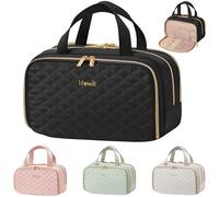 Lifewit Travel Toiletry Bag with Handle, Large Wide-Open Makeup Cosmetic Travel Bag for Toiletries with Multi-compartments, Vacation Essentials, Black, 5L