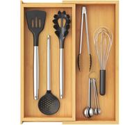 Lifewit Utensil Drawer Organiser, 2 Compartment Expandable Cutlery Tray for Kitchen, Bamboo Silverware Flatware Holder, Wood Adjustable Kitchen Spatula Tool and Gadgets Storage Divider, Large, Natural