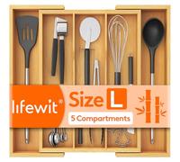 Lifewit Utensil Drawer Organiser, Expandable Large Cutlery Tray for Kitchen, Bamboo Silverware Flatware Holder, Wood Adjustable Kitchen Spatula Tools and Gadgets Storage Divider, Large, Natural