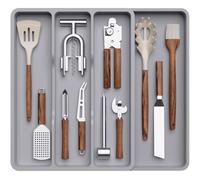 Lifewit Utensil Drawer Organiser, Extendable Cutlery Tray for Kitchen, Adjustable Cooking Silverware Flatware Holder, Plastic Kitchen Spatula Tools and Gadgets Storage Divider, 30-44x40cm, Grey