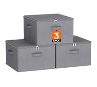 Lifewit Wardrobe Storage Organiser, Storage Boxes With Lid, Foldable Clothes Basket With Reinforced Handle, Cube Lidded Box For Blanket Duvet, 40L, 40 x 40 x 25 cm, Grey, 3 Pack