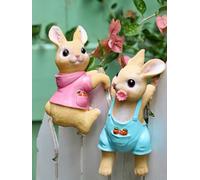 Lifexquisiter Cute Bunny Figurines Planter Pot Hanger Easter Décor, Resin Climbing Rabbit Pot Hugger Sculpture Outdoor Statues Ornaments for Flower Planter Pot Vase Garden Microlandscape Decorations