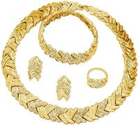 LifflyLadys Fashion Crystal Jewelry Set Gold Plated Jewelry for Women Rhinestone Clear Crystal Necklace Earrings Accessories Gifts, Metal crystal Rhinestone, No Gemstone