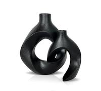 LIFFY Black Ceramic Vase Set of 2, Decorative Flower Vase for Pampas Grass, Nordic Modern Boho ins Style Donut for Flowers, Home Living Room,Farmhoue (Black,8" and 6")