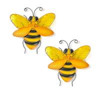 LIFFY Metal Bee Outdoor Decor, 2Pcs Bumble Bee Wall Decor, 10" Metal & Glass Art Sculptures Home Decor Ornaments, Hanging Garden Decorations Outside for Patio Yard Fence