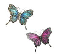 LIFFY Metal Butterfly Wall Decor,2Pack 12" Glass Butterfly Outdoor Wall Art Sculptures,Hanging Garden Decor Outside for Home,Yard,Fence,Patio