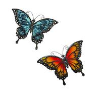 LIFFY Metal Butterfly Wall Decor,2Pack 12" Hanging Glass Black Butterfly Outdoor Decor,Home Orange Butterflies Decorative Ornaments Outside for Garden,Yard,Fence,Patio