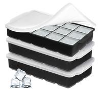 Lifhety 3 Pack ice Cube Tray, Silicone Ice Cube Trays with Lids, 45 Square Cubes, Reusable Large Ice Cube Moulds & Freezer Ice Trays for Whiskey, Cocktails, Baby Food & Drinks, BPA Free