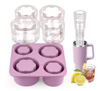 Lifhety Ice Cube Tray with Lid for Stanley Cup, Ice Mold 14-40Oz, Food Grade Silicone Ice Cube Moulds for Whiskey, Chilling Cocktails, Drinks and Coffee, LFGB Certified BPA Free(Pink-Purple)