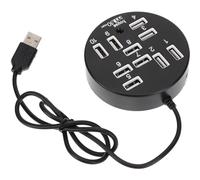 LIFKICH 10-port USB 2.0 Hub Adapter for Desktop Computer and USB Keyboard with Low Power Consumption and Persistent Power Supply Black Abs Material