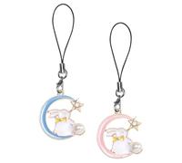 LIFKICH 2 Pcs Cute Rabbit Alloy Phone Charm Strap with Moon Star Design, Easy to Decorate and Remove, Key Chain Pendant Or Phone Case Hanging Ornament