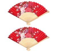 LIFKICH 2pcs Chinese Folding Hand Fan Bamboo Paper with Elegant Patterns Delicate Design Red for Chinese Traditional Wedding Stage Shows Practical Decorative Accessory