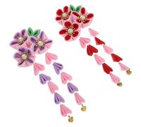 LIFKICH 2pcs Chinese Style Tassel Hairpin Hair Clips with Traditional Floral Design, Good Grip and Elegant Cloth Material, for Daily Life and Party Accessories