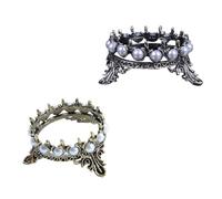 LIFKICH 2pcs Nail Coloring Brush Holder Nail Beauty Pen Holder Stylish Elegant Crown Shape Pearl Alloy Portable Practical for Manicurists