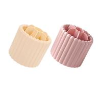 LIFKICH 2pcs Rotatable Makeup Brush Organizer Box with Compartments, Milk Yellow and Pink Desktop Cosmetics Storage Holder for Vanity, Bathroom, Office, Pen Cup and Hair Brush Storage