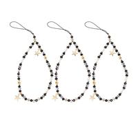 LIFKICH 3Pcs Black Star Pendant Phone Wrist Strap Beaded Anti-Drop Mobile Phone Charm Lanyard for Women, Universal Anti-Theft Cellphone Keychain Wristlet